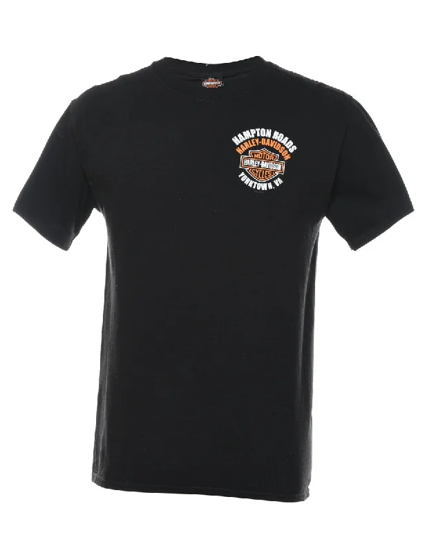 Harley Davidson Black, Orange & White Printed T-shirt - M