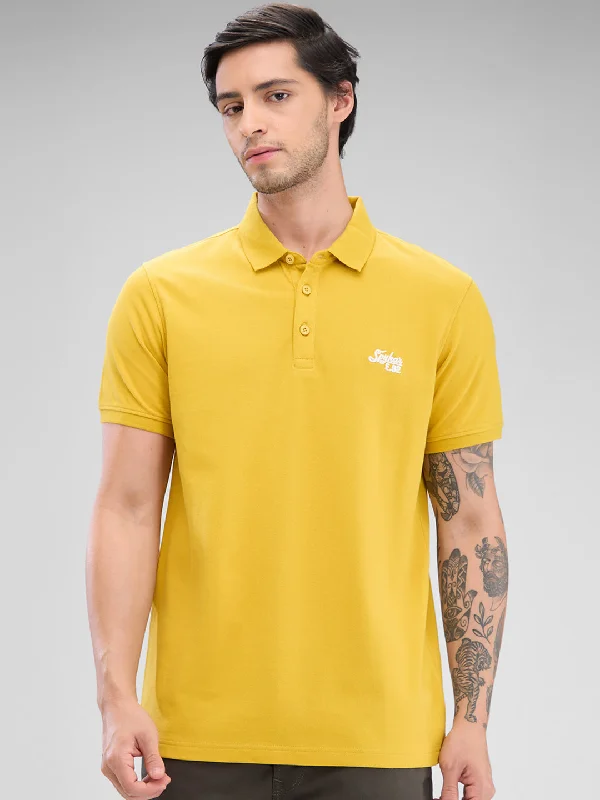 Spykar Sulphur Yellow Cotton Half Sleeve T-Shirt For Men