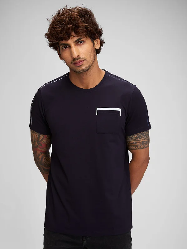 Spykar Men Solid Blue Slim Fit Half Sleeves T-Shirt