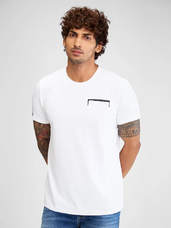 Spykar Men Solid White Slim Fit Half Sleeves T-Shirt