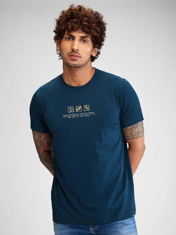 Spykar Men Solid Blue Slim Fit Half Sleeves T-Shirt