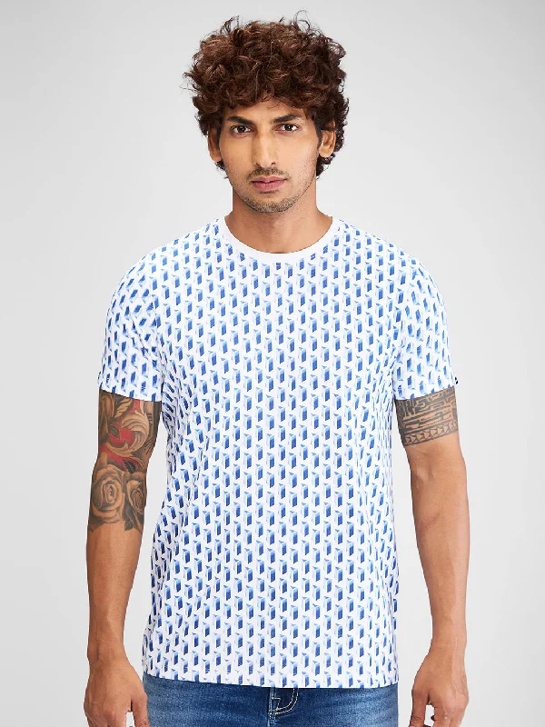 Spykar Men Printed Blue Slim Fit Half Sleeves T-Shirt