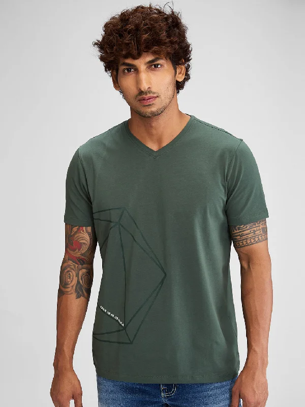 Spykar Men Solid Green Slim Fit Half Sleeves T-Shirt