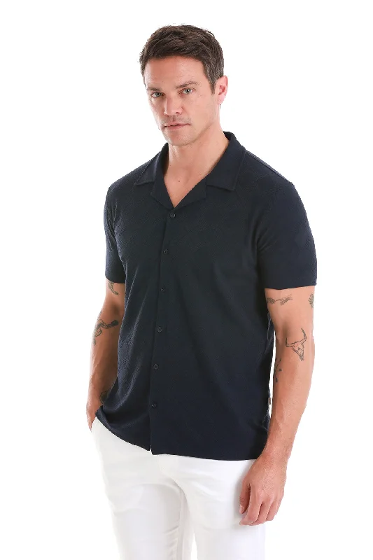 Regular Fit Basic Plain Cotton Blend Navy Polo T-Shirt