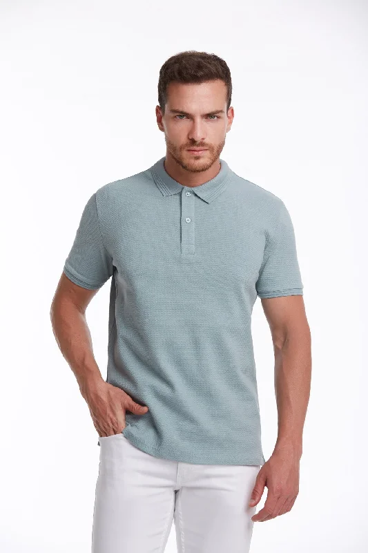 Regular Fit Blue Cotton Blend Polo T-Shirt