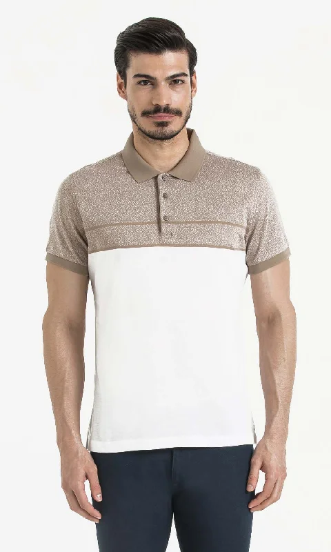 Regular Fit Cotton Beige - White Polo T-Shirt