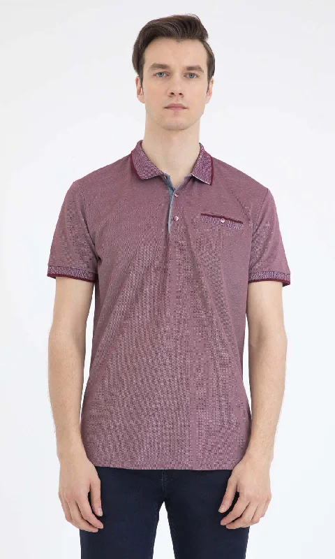 Regular Fit Cotton Blend Burgundy - White Polo T-Shirt