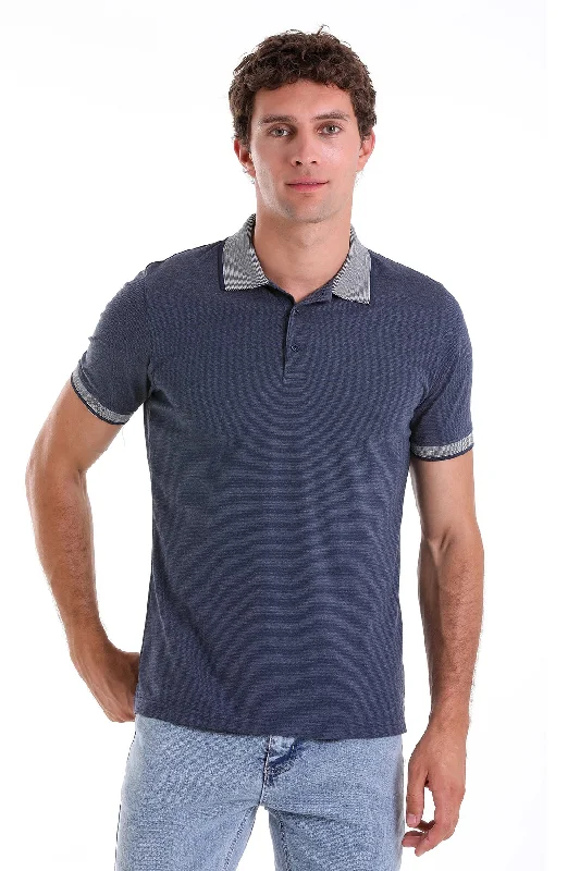 Regular Fit Cotton Blend Indigo Polo T-Shirt