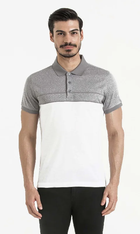 Regular Fit Cotton Gray - White Polo T-Shirt