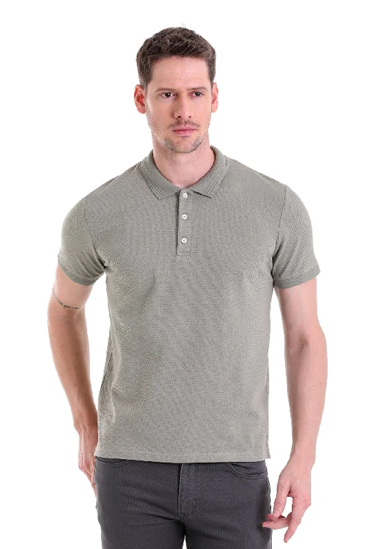 Regular Fit Khaki Cotton Polo T-Shirt