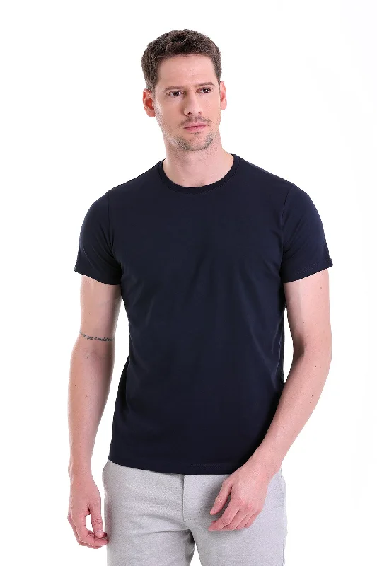 Regular Fit Navy Basic Cotton Crew Neck T-Shirt