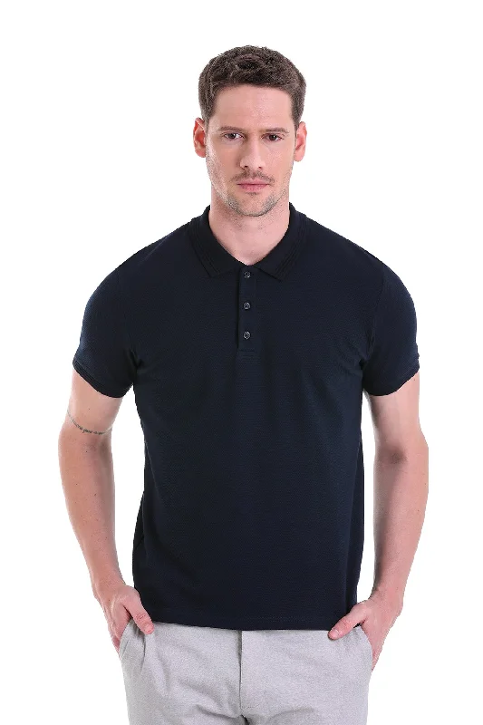 Regular Fit Navy Cotton Polo T-Shirt