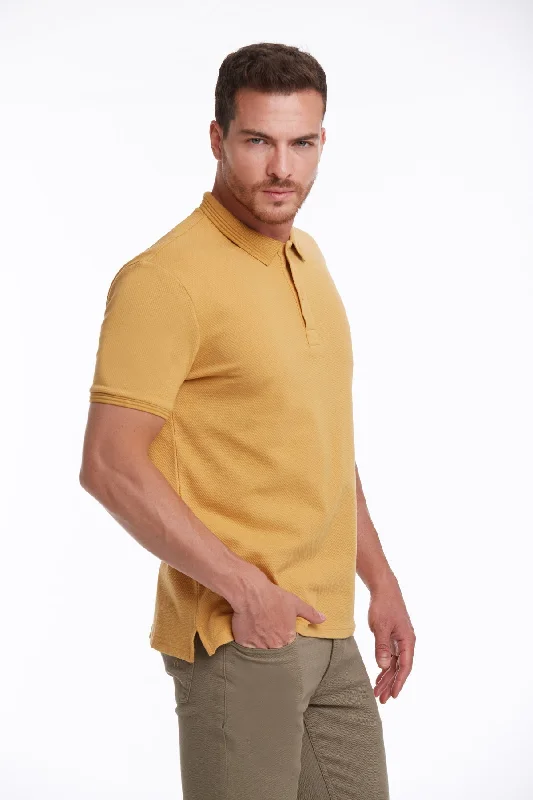 Regular Fit Patterned Cotton Blend Polo T-shirt, Mustard