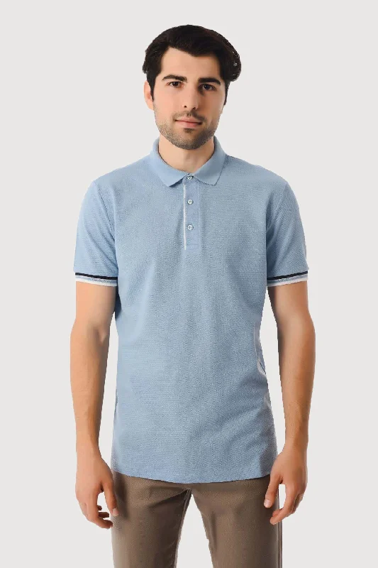 Regular Fit Patterned Cotton Polo T-shirt, Light. Blue