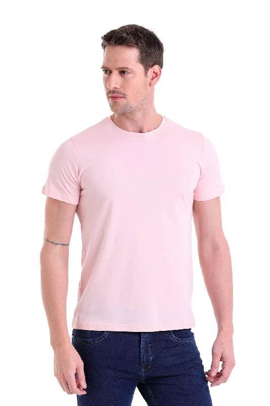 Regular Fit Pink Basic Cotton Crew Neck T-Shirt