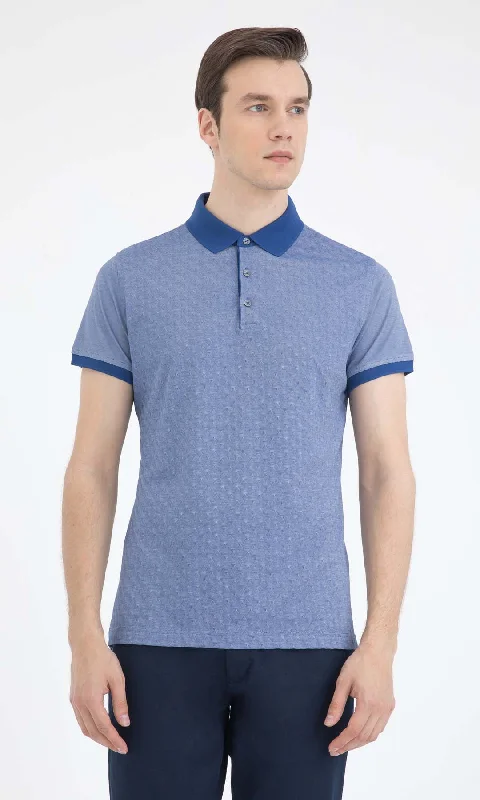 Regular Fit Printed Cotton Blend Light Navy Polo T-Shirt