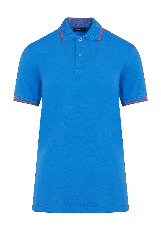 Slim Fit Basic Cotton Blend Blue Polo T-Shirt