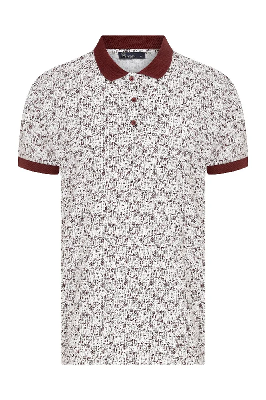 Slim Fit Burgundy Printed Cotton Polo T-Shirt