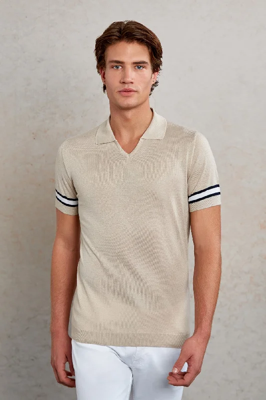 Slim Fit Linen V-Neck Polo T-Shirt