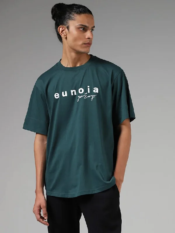 Studiofit Emerald Green Printed Cotton Relaxed-Fit T-Shirt