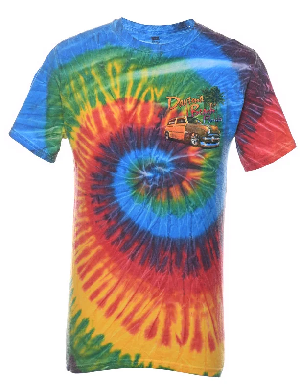 Tie Dye Multi-Colour Daytona Beach Printed T-shirt - S