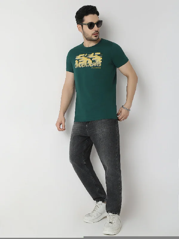 Underjeans by Spykar Men Premium Bottle Green T-Shirt