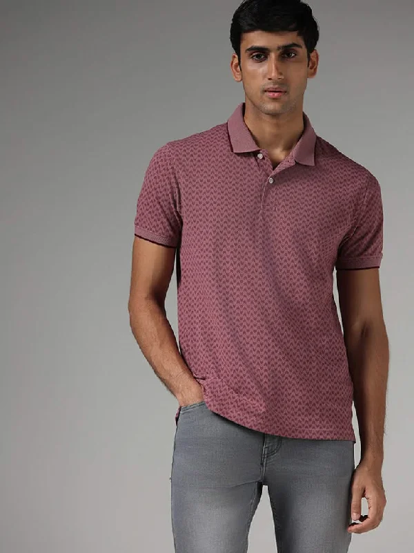 WES Casuals Pink Printed Slim-Fit Polo T-Shirt