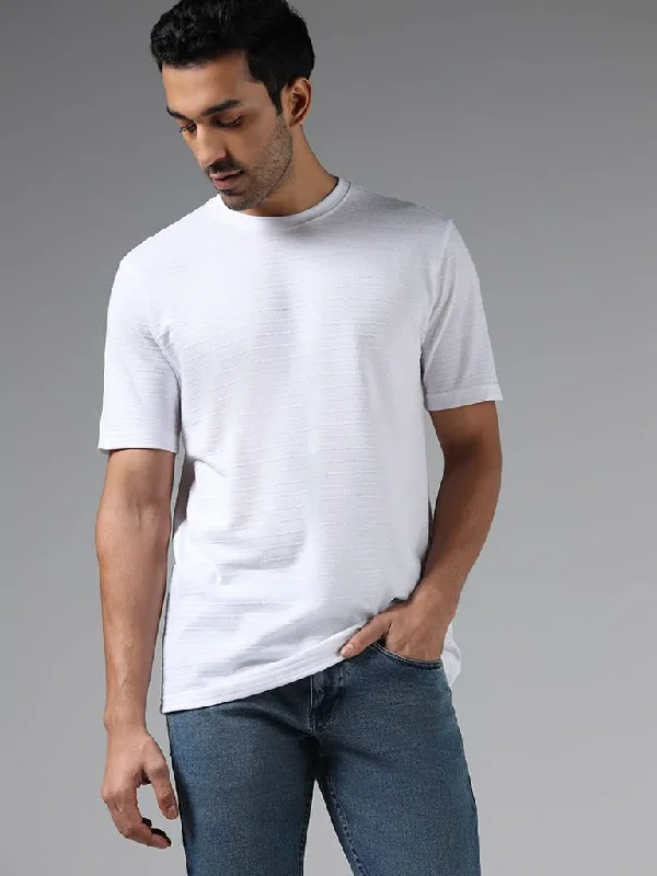 WES Lounge White Self-Textured Relaxed-Fit T-Shirt